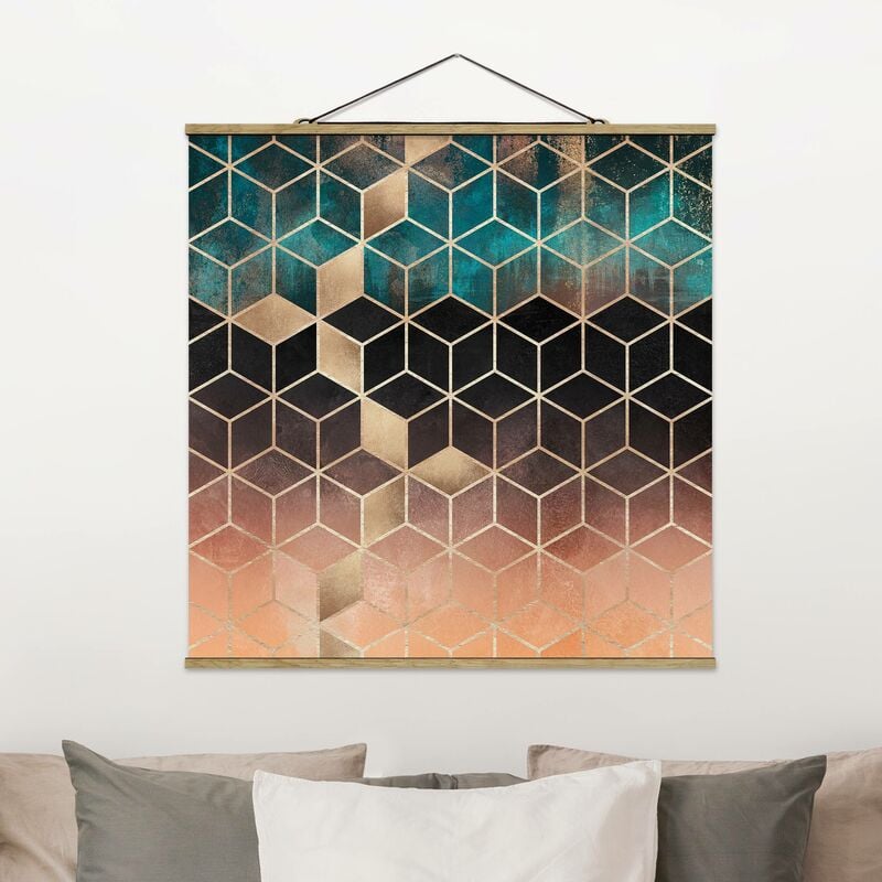 

Imagen de tela - Elisabeth Fredriksson - Turquoise Rose Golden Geometry - Cuadrado 1:1 Dimensión LxA: 50cm x 50cm