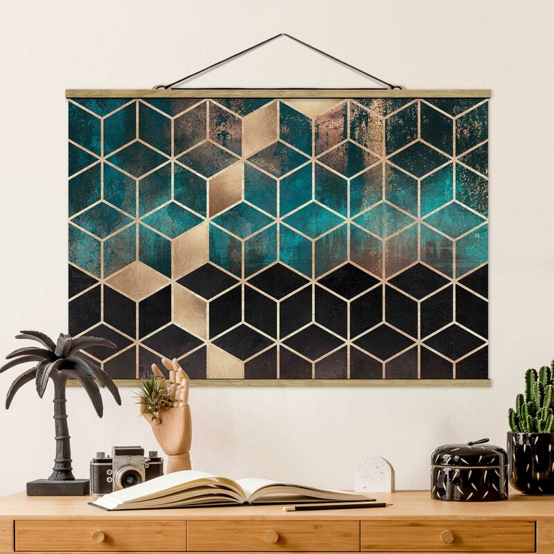 

Imagen de tela - Elisabeth Fredriksson - Turquoise Rose Golden Geometry - Apaisado 2:3 Dimensión LxA: 53.5cm x 80cm