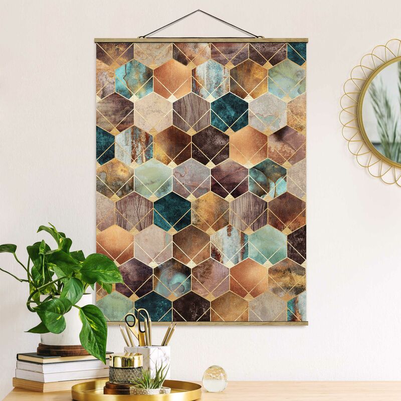 

Imagen de tela - Elisabeth Fredriksson - Turquoise Geometry Golden Art Deco - Alto 4:3 Dimensión LxA: 66.4cm x 50cm