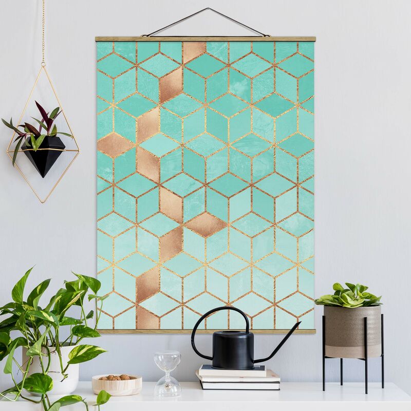 

Imagen de tela - Elisabeth Fredriksson - Turquoise White Golden Geometry - Alto 4:3 Dimensión LxA: 133.5cm x 100cm