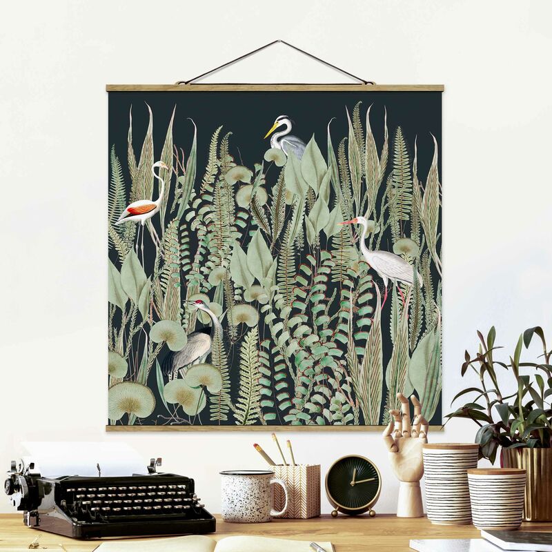 

Imagen de tela - Flamingo And Stork With Plants On Green - Cuadrado 1:1 Dimensión LxA: 80cm x 80cm