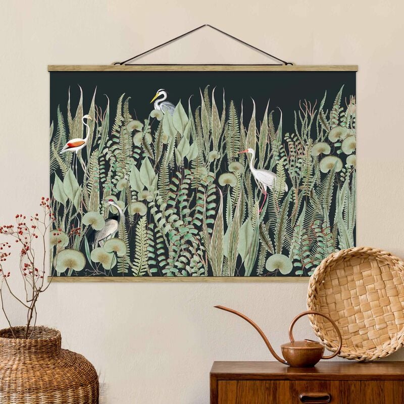 

Imagen de tela - Flamingo And Stork With Plants On Green - Apaisado 2:3 Dimensión LxA: 33.5cm x 50cm