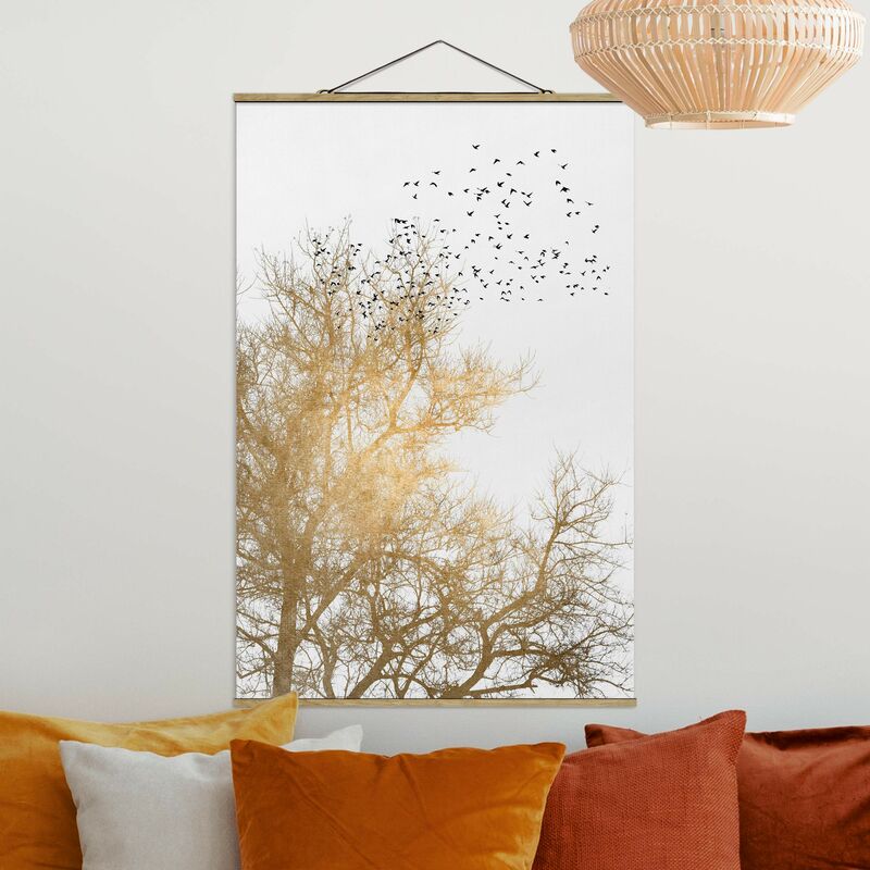 

Imagen de tela - Flock Of Birds In Front Of Golden Tree - Alto 3:2 Dimensión LxA: 120cm x 80cm