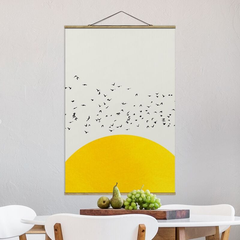 

Imagen de tela - Flock Of Birds In Front Of Yellow Sun - Alto 3:2 Dimensión LxA: 150cm x 100cm