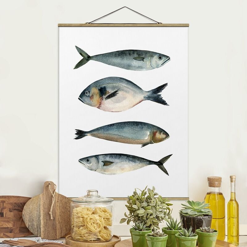 

Imagen de tela - Four Fish In Watercolor II - Alto 4:3 Dimensión LxA: 66.4cm x 50cm