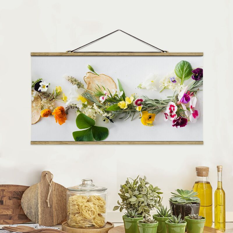 

Imagen de tela - Fresh Herbs With Edible Flowers - Apaisado 1:2 Dimensión LxA: 40cm x 80cm