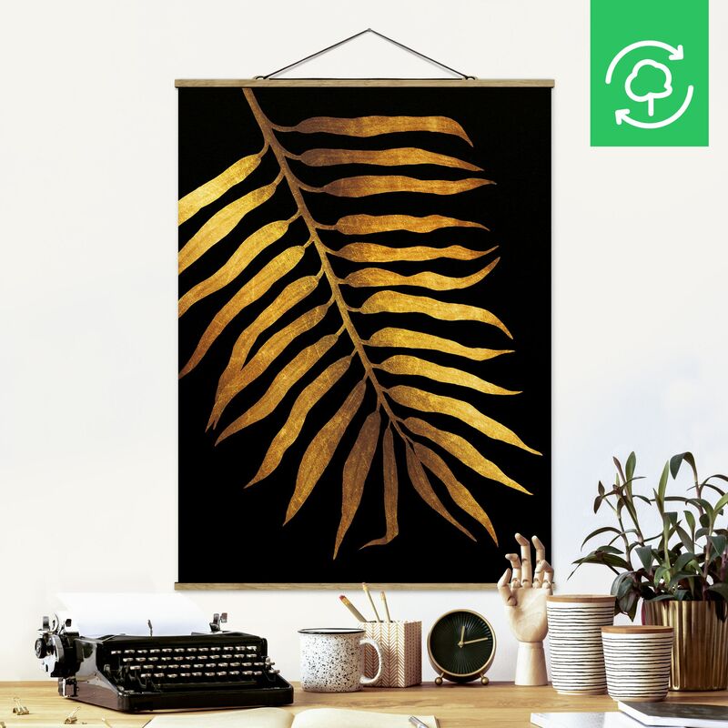 

Imagen de tela - Gold - Palm Leaf II On Black - Alto 4:3 Dimensión LxA: 133.5cm x 100cm