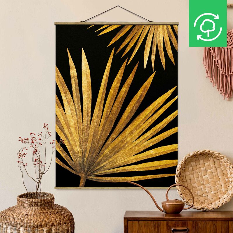 

Imagen de tela - Gold - Palm Leaf On Black - Alto 4:3 Dimensión LxA: 106.5cm x 80cm