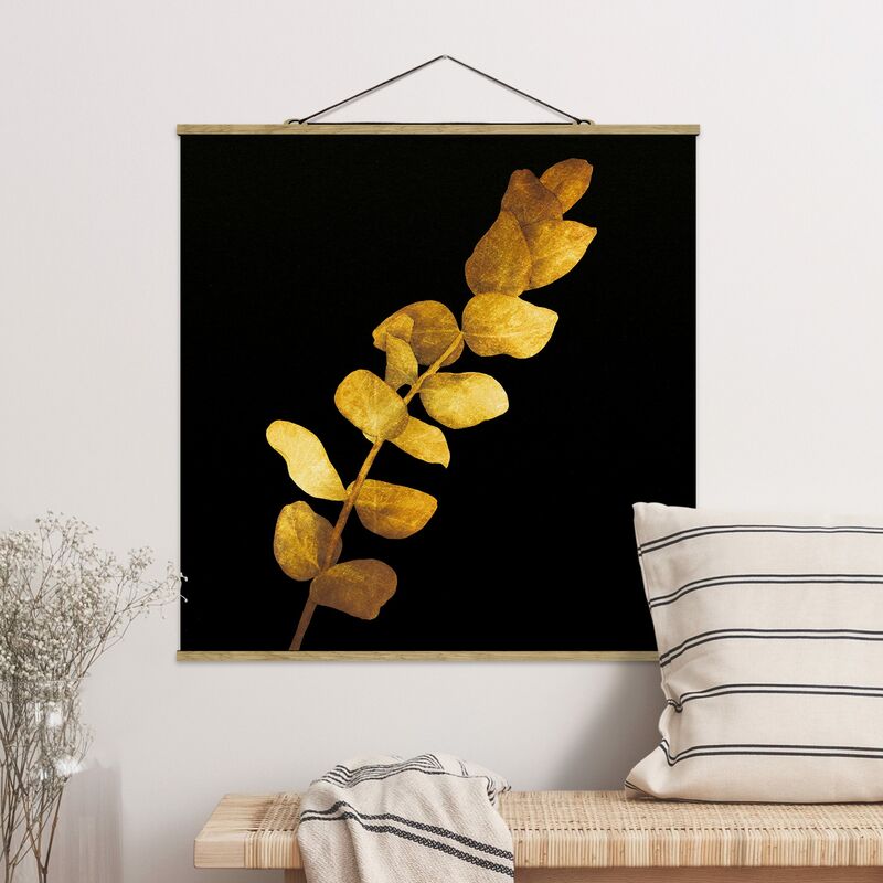 

Imagen de tela - Gold - Eucalyptus On Black - Cuadrado 1:1 Dimensión LxA: 80cm x 80cm