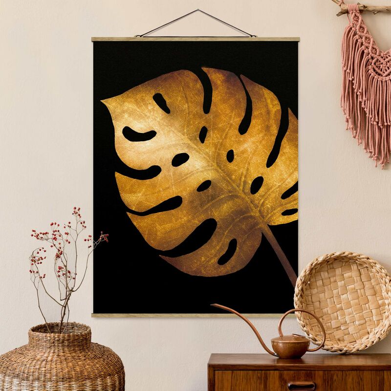 

Imagen de tela - Gold - Monstera On Black - Alto 4:3 Dimensión LxA: 66.4cm x 50cm