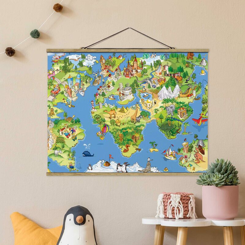 

Imagen de tela - Great And Funny Worldmap - Apaisado 3:4 Dimensión LxA: 75cm x 100cm