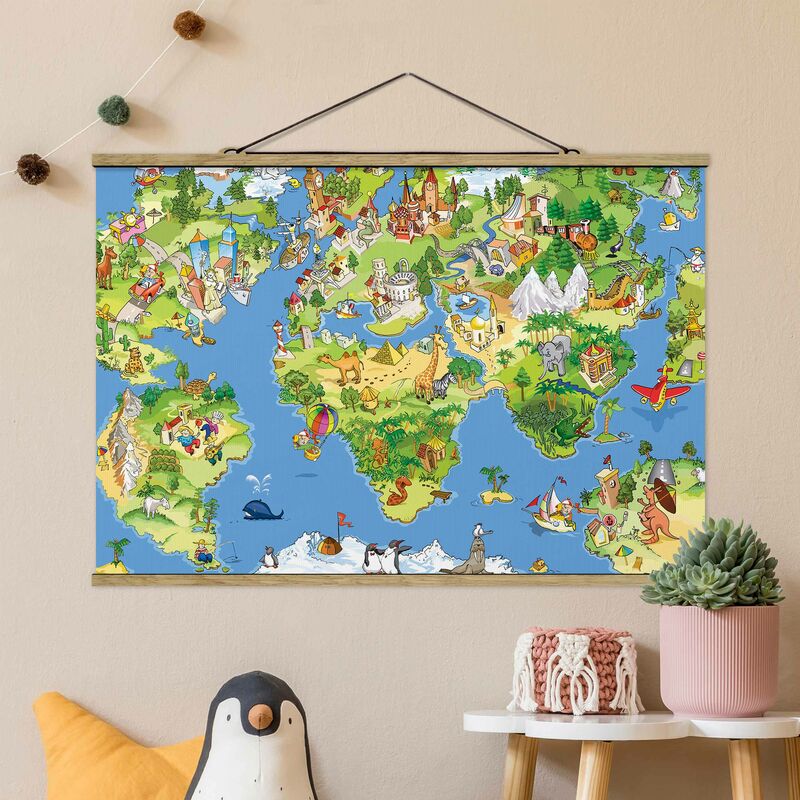 

Imagen de tela - Great And Funny Worldmap - Apaisado 2:3 Dimensión LxA: 66.5cm x 100cm