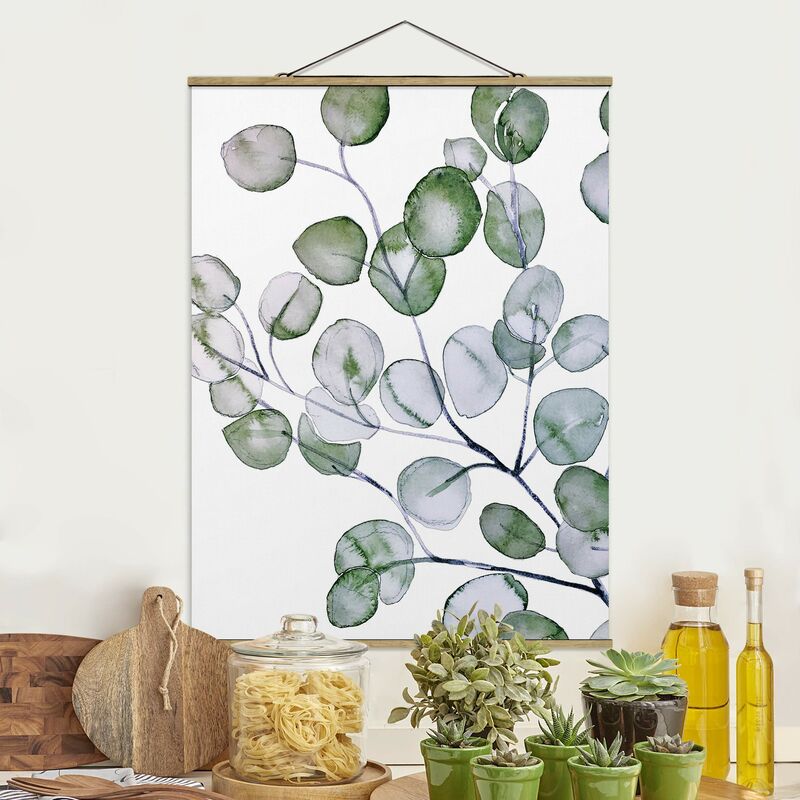 

Imagen de tela - Green Watercolour Eucalyptus Branch - Alto 4:3 Dimensión LxA: 66.4cm x 50cm