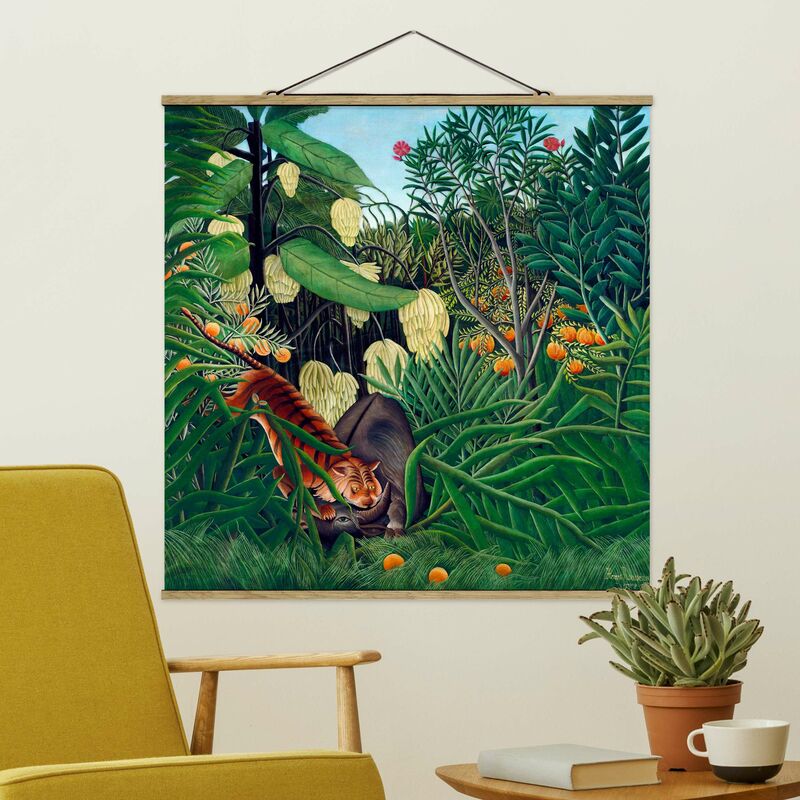 

Imagen de tela - Henri Rousseau - Fight Between A Tiger And A Buffalo - Cuadrado 1:1 Dimensión LxA: 100cm x 100cm