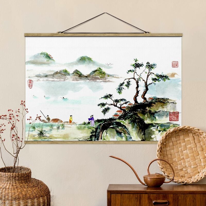 

Imagen de tela - Japanese Watercolor Drawing Lake And Mountains - Apaisado 2:3 Dimensión LxA: 23.5cm x 35cm