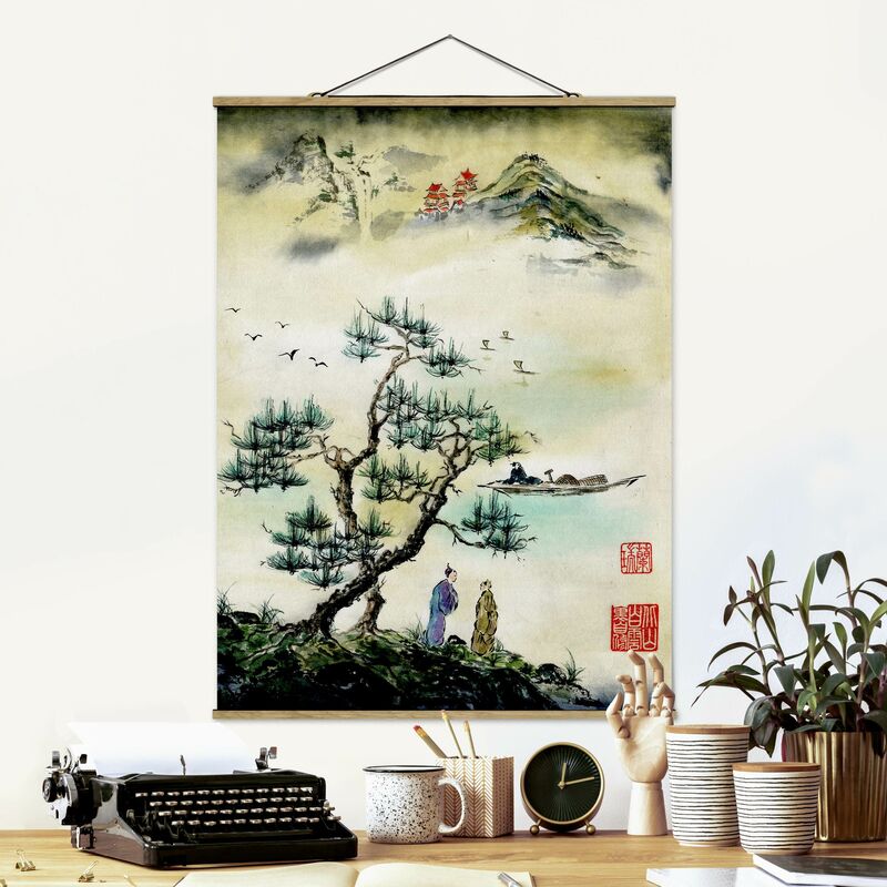 

Imagen de tela - Japanese Watercolor Drawing Pine And Mountain Village - Alto 4:3 Dimensión LxA: 133.5cm x 100cm