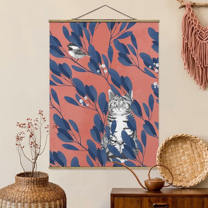 

Imagen de tela - Laura Graves - Illustration Cat And Bird On Branch Blue Red - Alto 4:3 Dimensión LxA: 46.5cm x 35cm