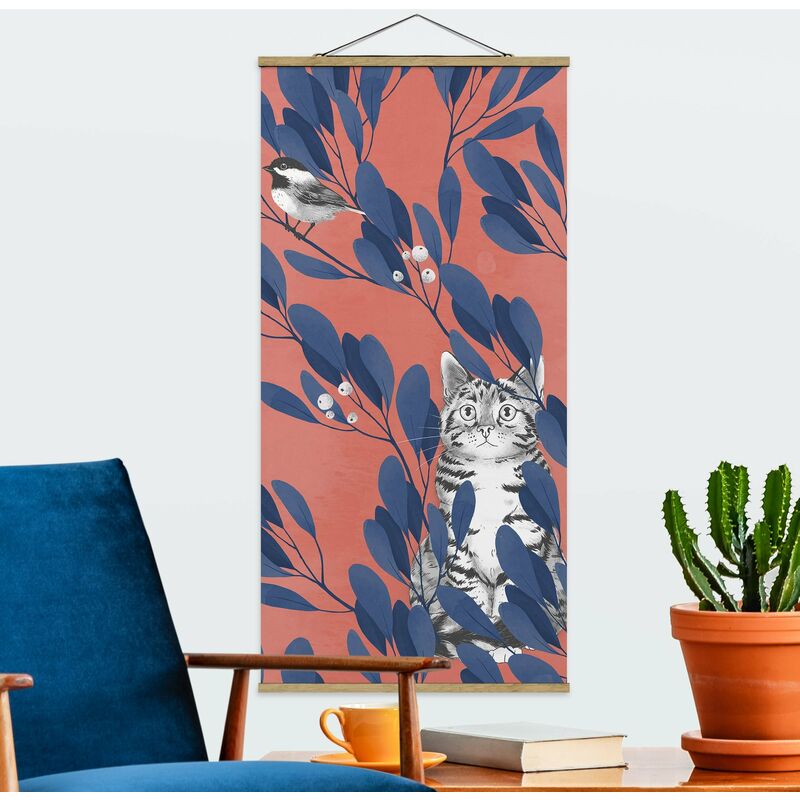 

Imagen de tela - Laura Graves - Illustration Cat And Bird On Branch Blue Red - Alto 2:1 Dimensión LxA: 70cm x 35cm