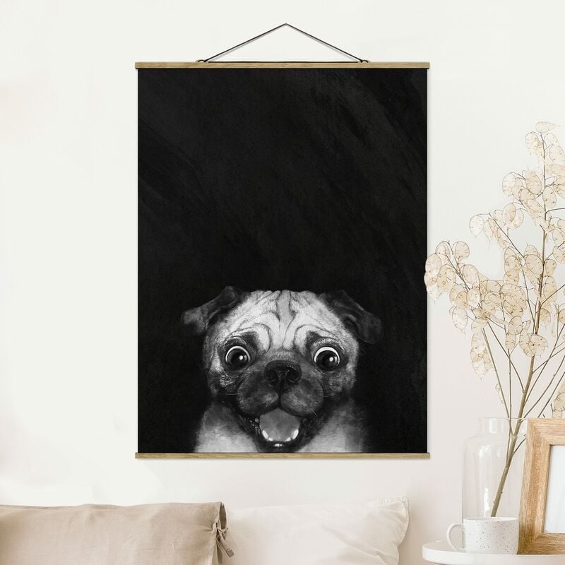 

Imagen de tela - Laura Graves - Illustration Dog Pug Painting On Black And White - Alto 4:3 Dimensión LxA: 66.4cm x 50cm