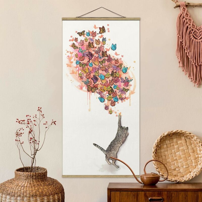 

Imagen de tela - Laura Graves - Illustration Cat With Colorful Butterflies Painting - Alto 2:1 Dimensión LxA: 100cm x 50cm