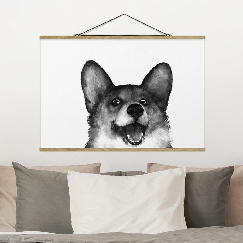 

Imagen de tela - Laura Graves - Illustration Dog Corgi White Black Painting - Apaisado 2:3 Dimensión LxA: 53.5cm x 80cm