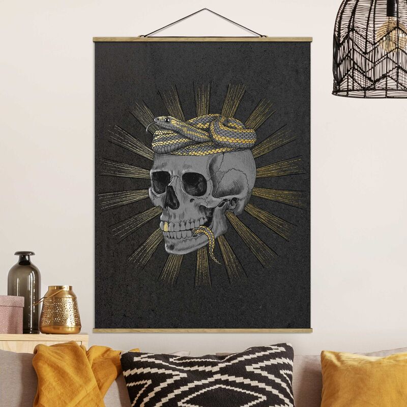 

Imagen de tela - Laura Graves - Illustration Skull And Snake Black Gold - Alto 4:3 Dimensión LxA: 46.5cm x 35cm