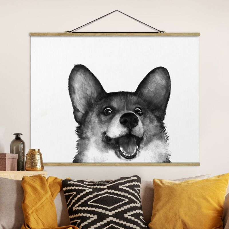 

Imagen de tela - Laura Graves - Illustration Dog Corgi White Black Painting - Apaisado 3:4 Dimensión LxA: 37.5cm x 50cm