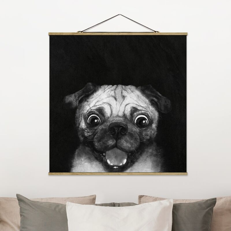 

Imagen de tela - Laura Graves - Illustration Dog Pug Painting On Black And White - Cuadrado 1:1 Dimensión LxA: 100cm x 100cm