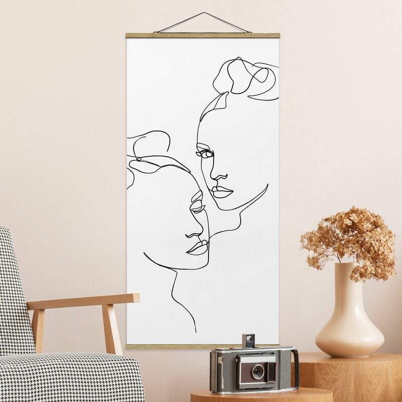 

Imagen de tela - Line Art Faces Women Black And White - Alto 2:1 Dimensión LxA: 70cm x 35cm