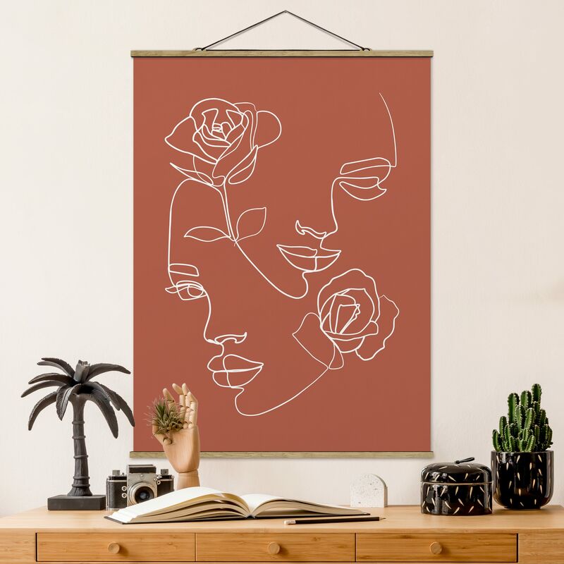 

Imagen de tela - Line Art Faces Women Roses Copper - Alto 4:3 Dimensión LxA: 46.5cm x 35cm