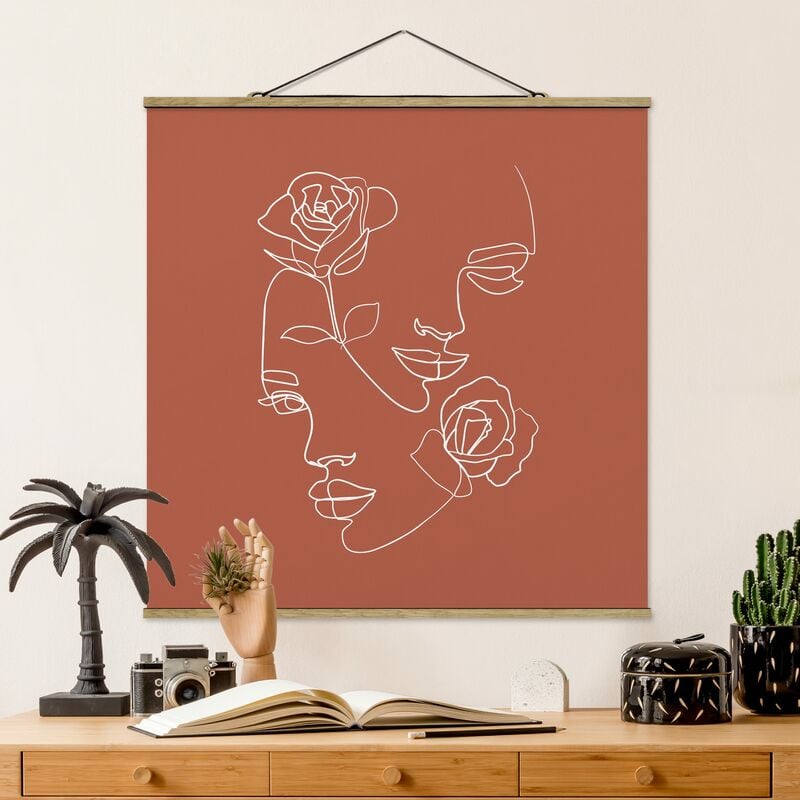 

Imagen de tela - Line Art Faces Women Roses Copper - Cuadrado 1:1 Dimensión LxA: 50cm x 50cm