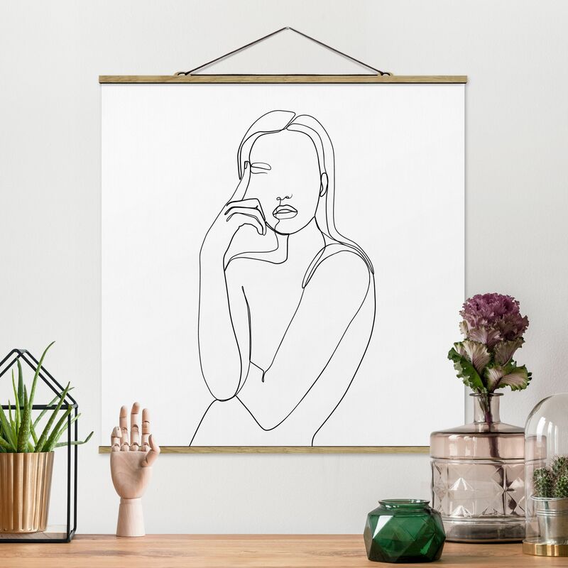 

Imagen de tela - Line Art Pensive Woman Black And White - Cuadrado 1:1 Dimensión LxA: 100cm x 100cm