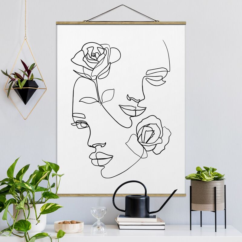 

Imagen de tela - Line Art Faces Women Roses Black And White - Alto 4:3 Dimensión LxA: 106.5cm x 80cm