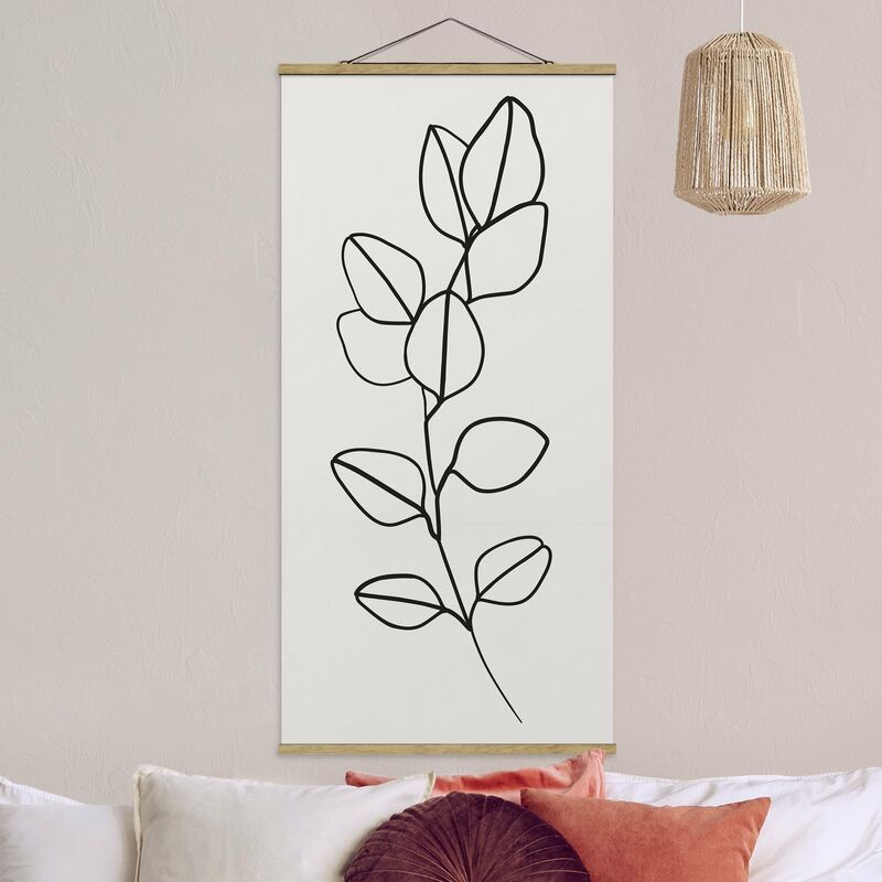 

Imagen de tela - Line Art Branch Leaves Black And White - Alto 2:1 Dimensión LxA: 100cm x 50cm