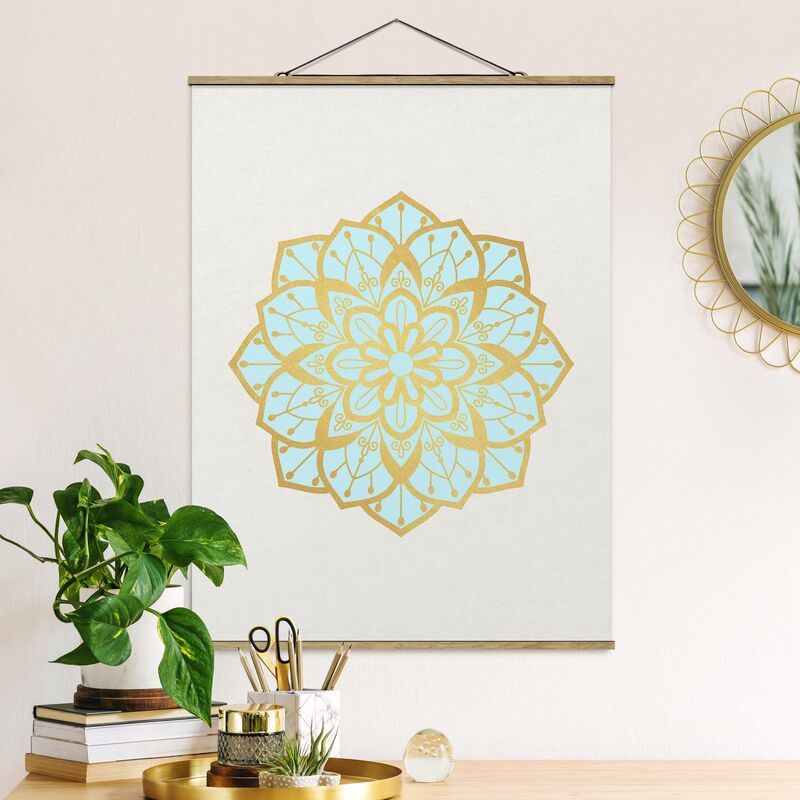 

Imagen de tela - Mandala Illustration Flower Light Blue Gold - Alto 4:3 Dimensión LxA: 46.5cm x 35cm