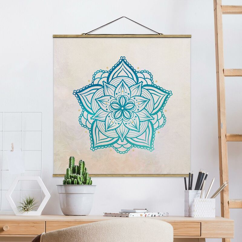

Imagen de tela - Mandala Hamsa Hand Lotus Set Gold Blue - Cuadrado 1:1 Dimensión LxA: 50cm x 50cm