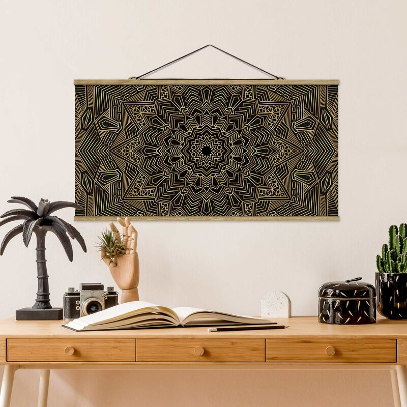

Imagen de tela - Mandala Star Pattern Gold Black - Apaisado 1:2 Dimensión LxA: 25cm x 50cm