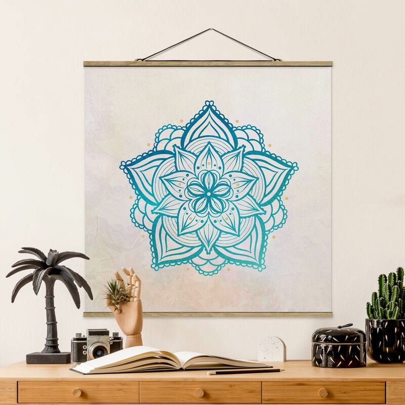 

Imagen de tela - Mandala Illustration Mandala Gold Blue - Cuadrado 1:1 Dimensión LxA: 50cm x 50cm
