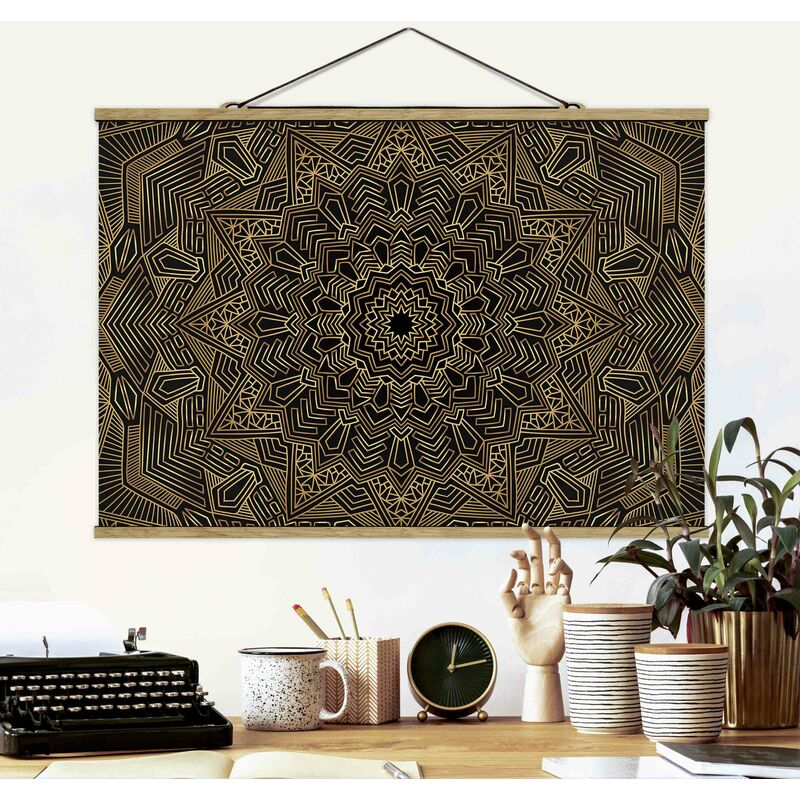 

Imagen de tela - Mandala Star Pattern Gold Black - Apaisado 2:3 Dimensión LxA: 23.5cm x 35cm