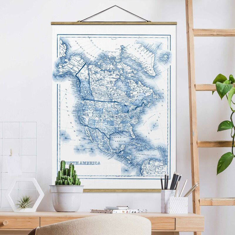 

Imagen de tela - Map In Blue Tones - North America - Alto 4:3 Dimensión LxA: 46.5cm x 35cm