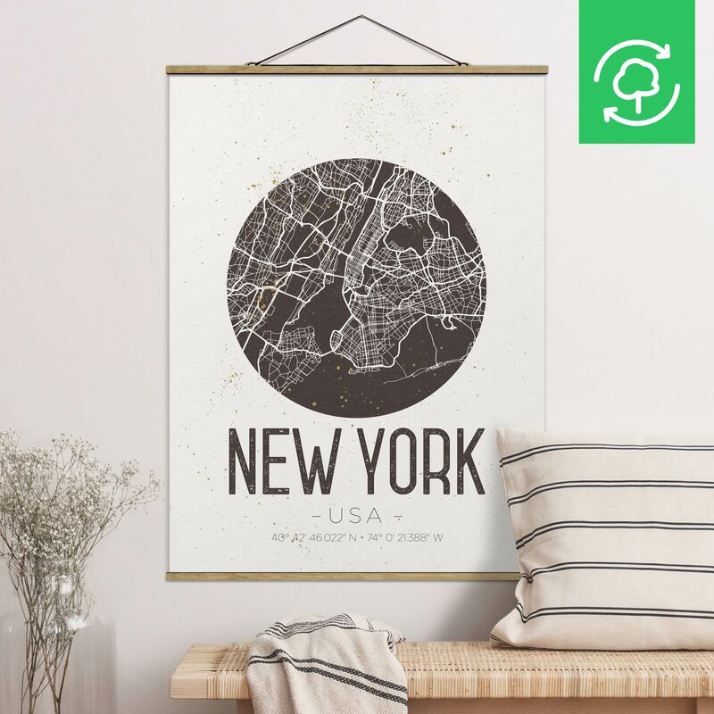 

Imagen de tela - Map New York - Retro - Alto 4:3 Dimensión LxA: 46.5cm x 35cm