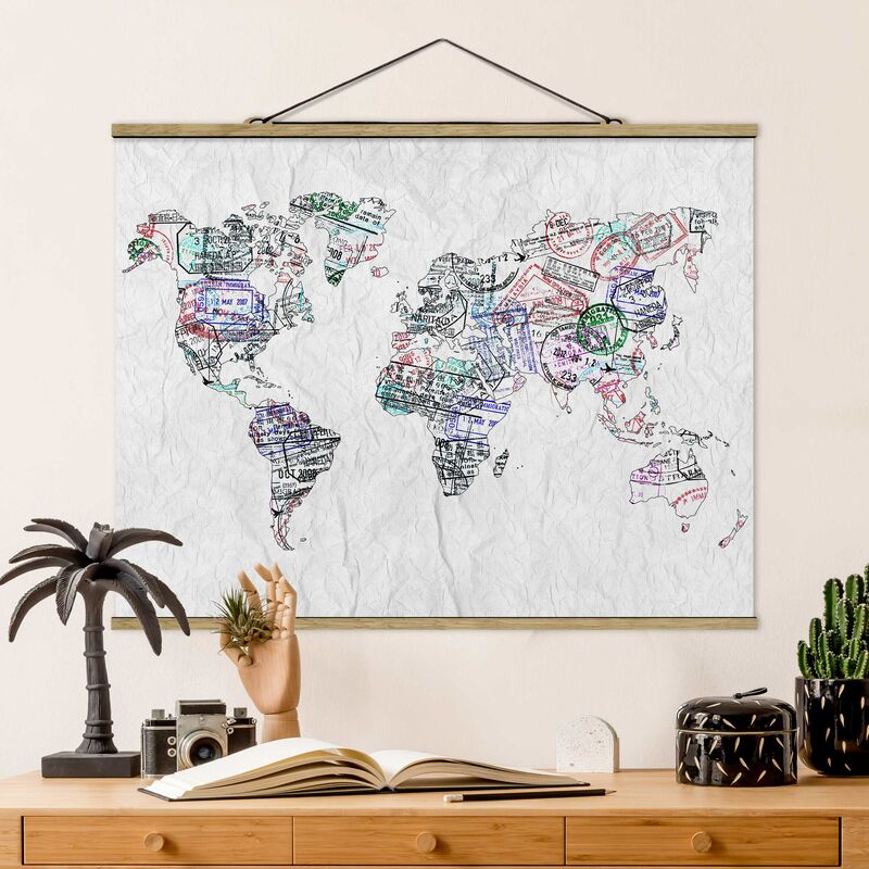 

Imagen de tela - Passport Stamp World Map - Apaisado 3:4 Dimensión LxA: 60cm x 80cm