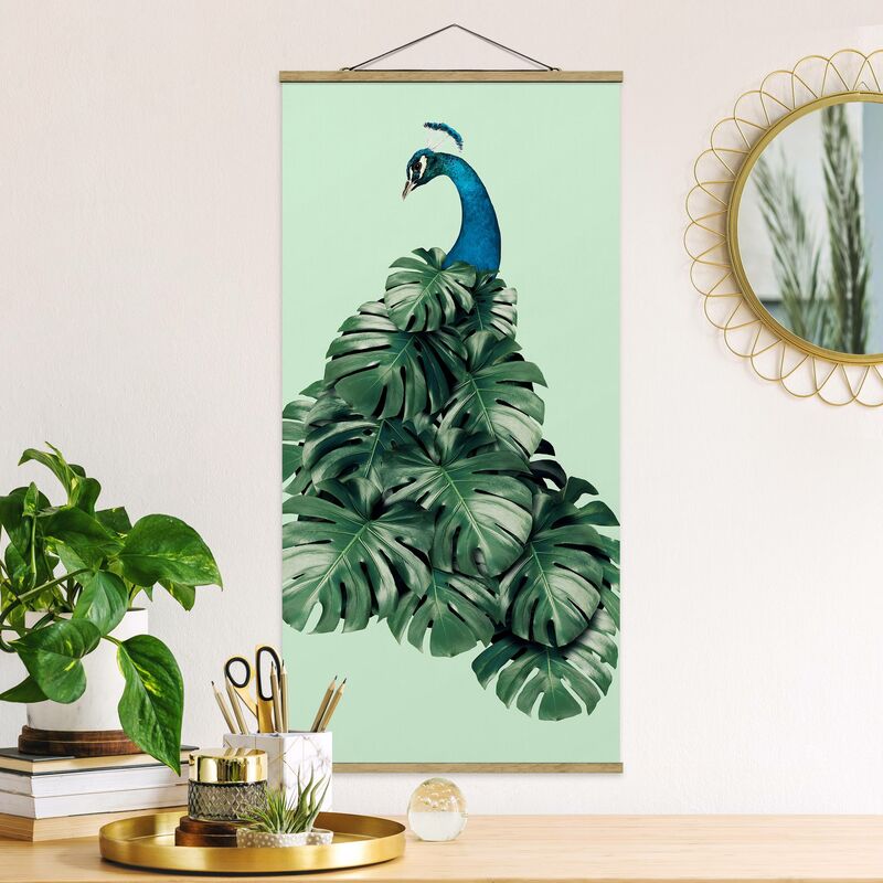 

Imagen de tela - Peacock With Monstera Leaves - Alto 2:1 Dimensión LxA: 70cm x 35cm