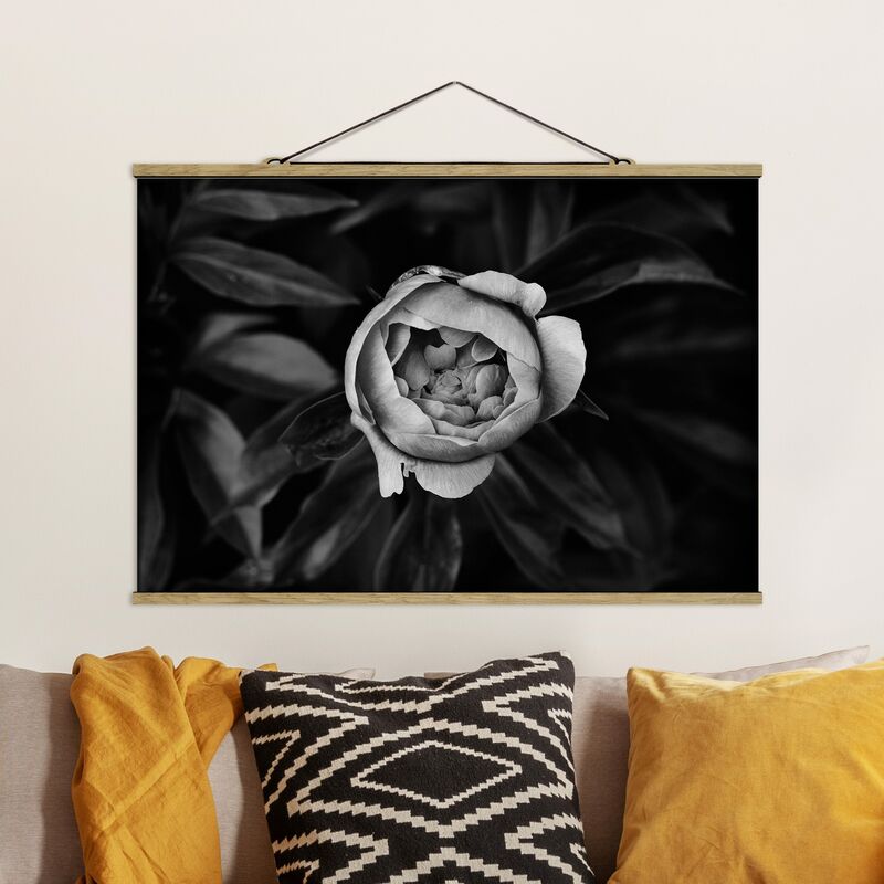 

Imagen de tela - Peony Flower With Leaves In Black And White - Apaisado 2:3 Dimensión LxA: 33.5cm x 50cm