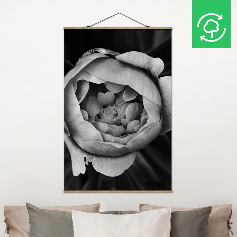 

Imagen de tela - Peony Flower White Front Leaves Black - Alto 3:2 Dimensión LxA: 52.5cm x 35cm