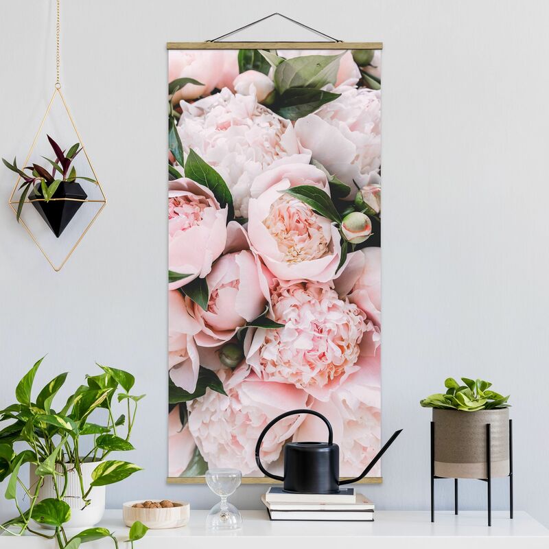 

Imagen de tela - Pink Peonies With Leaves - Alto 2:1 Dimensión LxA: 100cm x 50cm