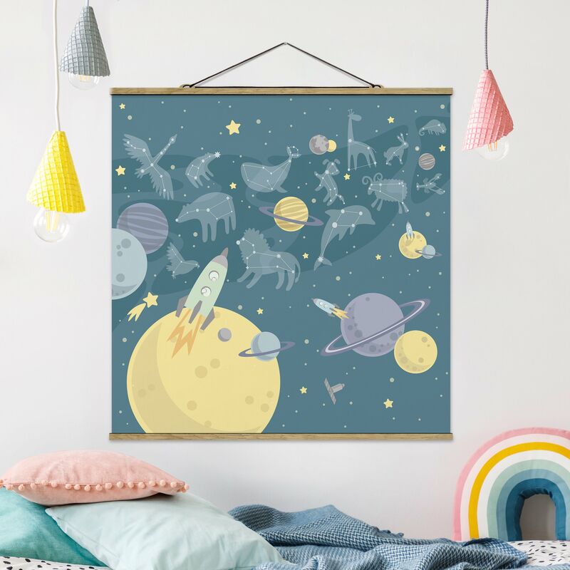 

Imagen de tela - Planets With Zodiac And Missiles - Cuadrado 1:1 Dimensión LxA: 50cm x 50cm