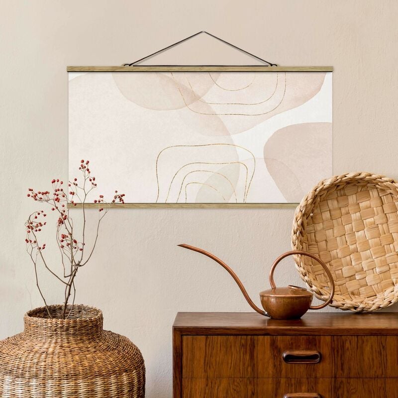 

Imagen de tela - Playful Impression With Golden Lines - Apaisado 1:2 Dimensión LxA: 40cm x 80cm