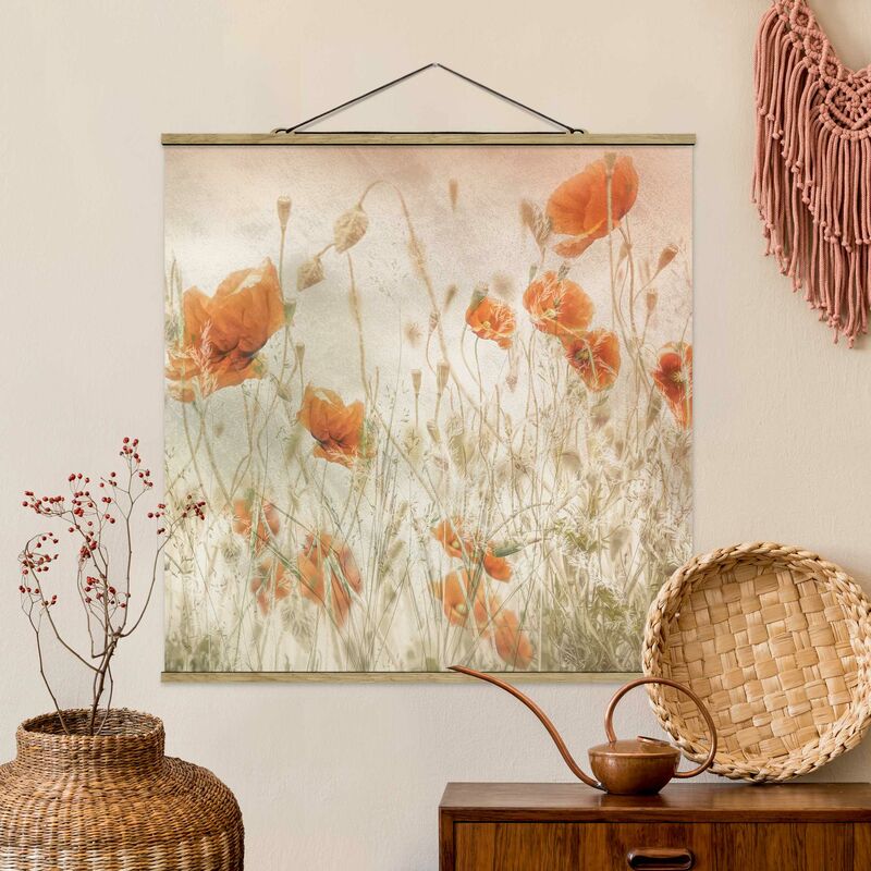 

Imagen de tela - Poppy Flowers And Grasses In A Field - Cuadrado 1:1 Dimensión LxA: 80cm x 80cm