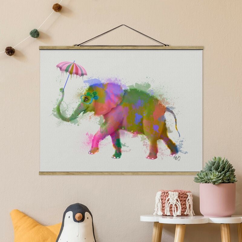 

Imagen de tela - Rainbow Splash Elephant - Apaisado 3:4 Dimensión LxA: 26cm x 35cm
